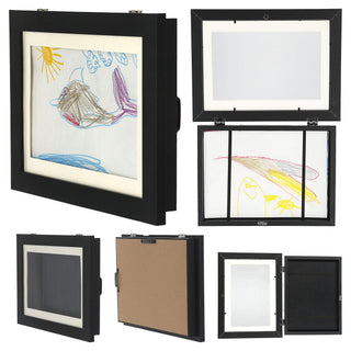 Bilderrahmen aufklappbar weiß/schwarz 24x33x3cm MDF für 50 Bilder DIN A4 Magnetverschluss Aufhängung horizontal vertikal