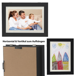Bilderrahmen aufklappbar weiß/schwarz 24x33x3cm MDF für 50 Bilder DIN A4 Magnetverschluss Aufhängung horizontal vertikal