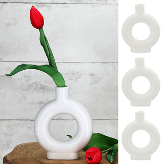 Vase Ringform 3er Set 12x15x3cm weiß Keramik Donutform Blumen Gräser Pflanzen Dekovase Blumenvase