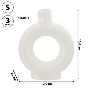 Vase Ringform 3er Set 12x15x3cm weiß Keramik Donutform Blumen Gräser Pflanzen Dekovase Blumenvase