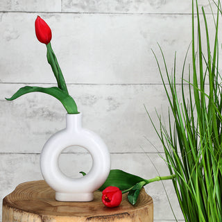 Vase Ringform 3er Set 12x15x3cm weiß Keramik Donutform Blumen Gräser Pflanzen Dekovase Blumenvase