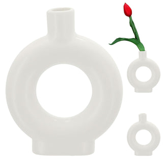 Vase Ringform 3er Set 12x15x3cm weiß Keramik Donutform Blumen Gräser Pflanzen Dekovase Blumenvase