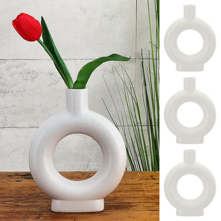 Vase Ringform 3er Set 16x20x4cm weiß Keramik Donutform Blumen Gräser Pflanzen Dekovase Blumenvase