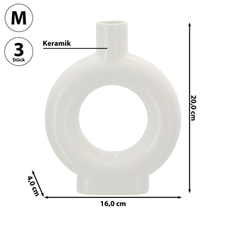Vase Ringform 3er Set 16x20x4cm weiß Keramik Donutform Blumen Gräser Pflanzen Dekovase Blumenvase