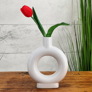 Vase Ringform 3er Set 16x20x4cm weiß Keramik Donutform Blumen Gräser Pflanzen Dekovase Blumenvase