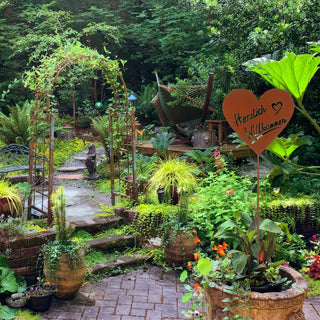 Gartenstecker 'Herzlich Willkommen' 3er Set Metall 15x42cm Rostoptik Herz zum Stecken Rusty Deko Terrasse Balkon