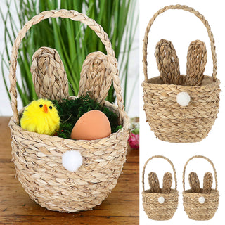 Osterkorb mit Henkel Hasenohren 3er Set 12x20cm Getreidestroh Maisblatt Papier Korb Körbchen Osterdeko