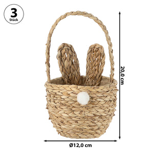 Osterkorb mit Henkel Hasenohren 3er Set 12x20cm Getreidestroh Maisblatt Papier Korb Körbchen Osterdeko