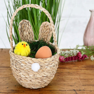 Osterkorb mit Henkel Hasenohren 3er Set 12x20cm Getreidestroh Maisblatt Papier Korb Körbchen Osterdeko