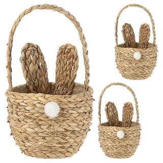 Osterkorb mit Henkel Hasenohren 3er Set 12x20cm Getreidestroh Maisblatt Papier Korb Körbchen Osterdeko