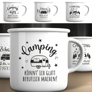 Becher 3er Set 'Camping' 13x9cm Emaille Metall Becher Tasse 450 ml Teetasse Henkelbecher