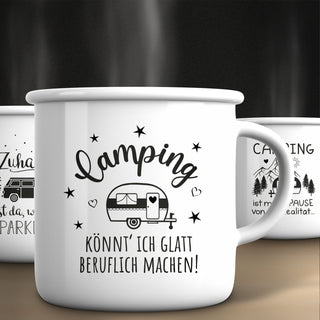 Becher 3er Set 'Camping' 13x9cm Emaille Metall Becher Tasse 450 ml Teetasse Henkelbecher