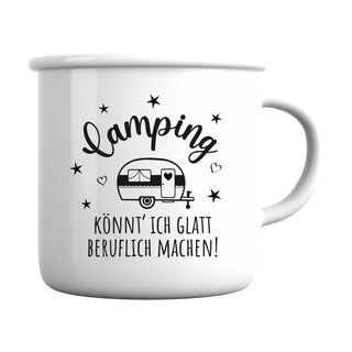 Becher 3er Set 'Camping' 13x9cm Emaille Metall Becher Tasse 450 ml Teetasse Henkelbecher