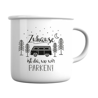 Becher 3er Set 'Camping' 13x9cm Emaille Metall Becher Tasse 450 ml Teetasse Henkelbecher