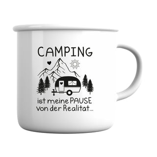 Becher 3er Set 'Camping' 13x9cm Emaille Metall Becher Tasse 450 ml Teetasse Henkelbecher