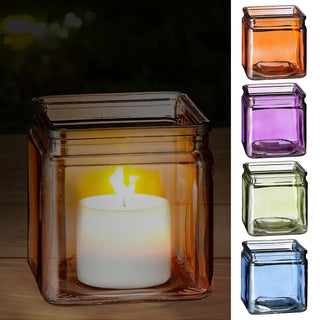 Windlicht Teelichtglas 4er Set Glas 10x10x10cm orange blau grün lila Teelichtglas Kerzenglas Glasgefäß Tischdekoration