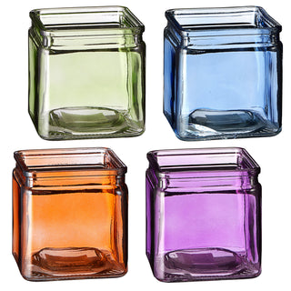 Windlicht Teelichtglas 4er Set Glas 10x10x10cm orange blau grün lila Teelichtglas Kerzenglas Glasgefäß Tischdekoration