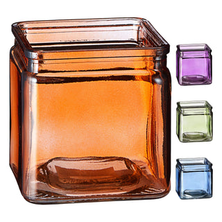 Windlicht Teelichtglas 4er Set Glas 10x10x10cm orange blau grün lila Teelichtglas Kerzenglas Glasgefäß Tischdekoration
