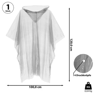 Regenponcho Mantel mit Knöpfen transparent 100x120x0,5cm Regenmantel Regencape Regenschutz