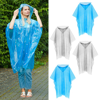 Regenponcho 4er Set blau transparent 120x130cm Regenmantel Regencape Regenschutz