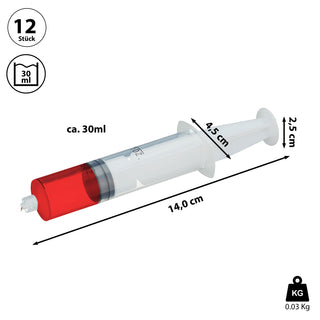 Shot Spritze 12er Set 30 ml Kunststoff transparent 4,5x14x2,5cm Partyshooter Trinkspiel Partyspiel