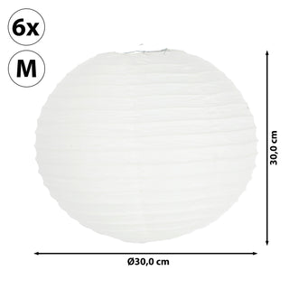 6/12xPapierlampion 12er Set Papier 6xØ:30/35cm / 12xØ:25cm weiß Laterne Lampion Ballon Gartendeko Party Papierlaterne Papierlampenschirm