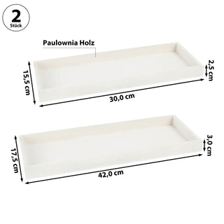2/3x Holztablett Set 2/3 Größen Holzstärke 1cm Paulowniaholz weiß / grau rechteckig Tablett Dekotablett