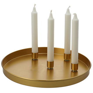 Stabkerzenhalter 'GoldMagnet' magnetisch Metall gold rund Ø25x3cm 4 Kerzenhalter Kerzentablett Tablett Stabkerzen