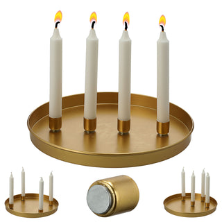 Stabkerzenhalter 'GoldMagnet' magnetisch Metall gold rund Ø25x3cm 4 Kerzenhalter Kerzentablett Tablett Stabkerzen