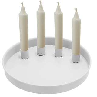 Stabkerzenhalter 'WhiteMagnet' magnetisch Metall weiß rund Ø25x3cm 4 Kerzenhalter Kerzentablett Tablett Stabkerzen