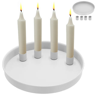 Stabkerzenhalter 'WhiteMagnet' magnetisch Metall weiß rund Ø25x3cm 4 Kerzenhalter Kerzentablett Tablett Stabkerzen