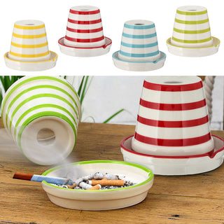 Sturmaschenbecher 4er Set türkis grün rot gelb weiß gestreift Ø12cm Dolomit Aschenbecher Windaschenbecher Topf