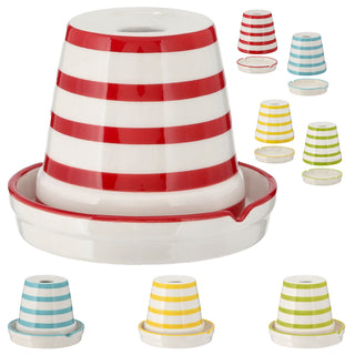 Sturmaschenbecher 4er Set türkis grün rot gelb weiß gestreift Ø12cm Dolomit Aschenbecher Windaschenbecher Topf