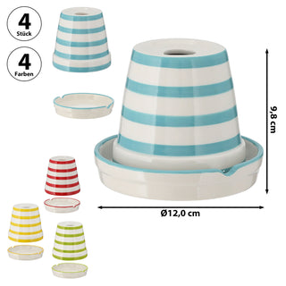 Sturmaschenbecher 4er Set türkis grün rot gelb weiß gestreift Ø12cm Dolomit Aschenbecher Windaschenbecher Topf