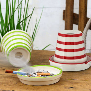 Sturmaschenbecher 4er Set türkis grün rot gelb weiß gestreift Ø12cm Dolomit Aschenbecher Windaschenbecher Topf