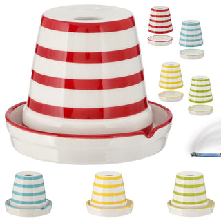 Sturmaschenbecher 4er Set türkis grün rot gelb weiß gestreift Ø12cm Dolomit Aschenbecher Windaschenbecher Topf