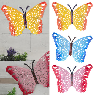Wanddeko Schmetterlinge 3er Set Metall 40x28x2cm gelb blau pink Butterfly Wandornament Metallskulptur