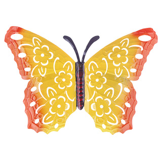 Wanddeko Schmetterlinge 3er Set Metall 40x28x2cm gelb blau pink Butterfly Wandornament Metallskulptur