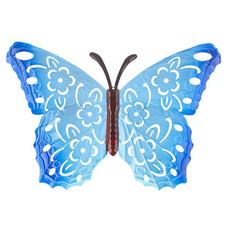 Wanddeko Schmetterlinge 3er Set Metall 40x28x2cm gelb blau pink Butterfly Wandornament Metallskulptur