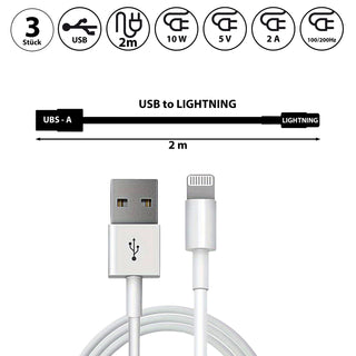 1/3x Ladekabel USB to Lightning 1 oder 2 m 5V 2A 10Watt 100-200HZ Kunststoff weiß Datenkabel Ladekabel USB-Kabel