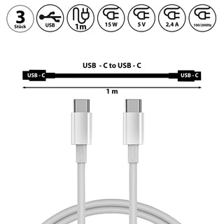 1/3x Ladekabel USB-C to USB-C 1m oder 2m 5V 2,4A 15Watt 100-200HZ Kunststoff weiß Datenkabel Ladekabel USB-Kabel