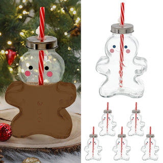 Trinkglas Lebkuchenmann 6er Set Trinkhalm Füllmenge 440ml Glas Weihnachtsglas Motivglas Weihnachten