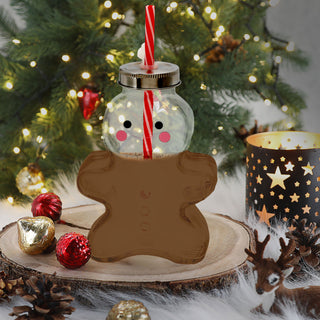 Trinkglas Lebkuchenmann 6er Set Trinkhalm Füllmenge 440ml Glas Weihnachtsglas Motivglas Weihnachten