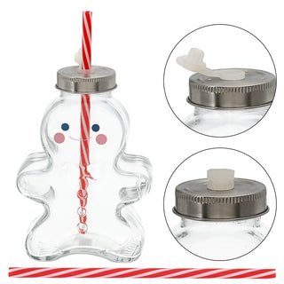 Trinkglas Lebkuchenmann 6er Set Trinkhalm Füllmenge 440ml Glas Weihnachtsglas Motivglas Weihnachten