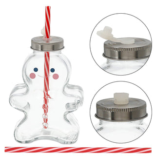 Trinkglas Lebkuchenmann 6er Set Trinkhalm Füllmenge 440ml Glas Weihnachtsglas Motivglas Weihnachten