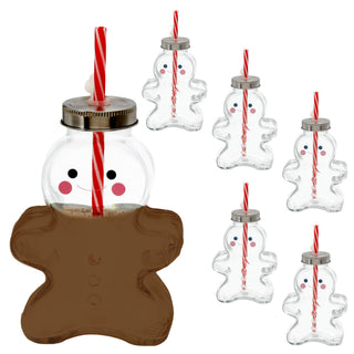 Trinkglas Lebkuchenmann 6er Set Trinkhalm Füllmenge 440ml Glas Weihnachtsglas Motivglas Weihnachten