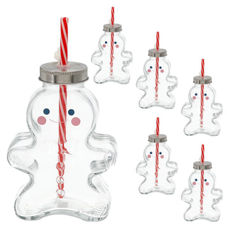 Trinkglas Lebkuchenmann 6er Set Trinkhalm Füllmenge 440ml Glas Weihnachtsglas Motivglas Weihnachten