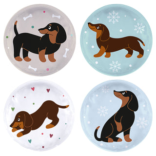 Taschenwärmer 4er Set Dackel 4 Motive 9x9cm Taschenheizkissen Wärmer Handwärmer Gelkissen wiederverwendbar