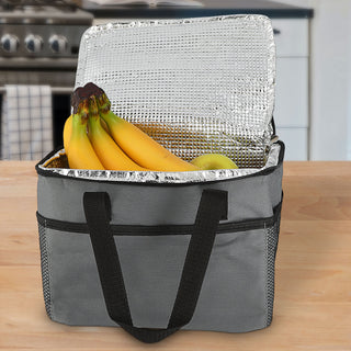 Kühltasche 9 Liter grau/schwarz 25x20x17,5cm Polyester 600D Aluminium Kühlbox Thermotasche Reißverschluss