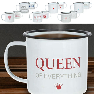 Kaffeebecher 6er Set 'Slogan' 9x8cm Metall 6 Sprüche Becher Tasse 350 ml Teetasse Henkelbecher